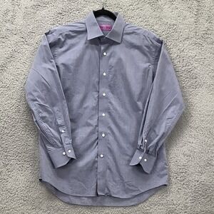 Lorenzo Uomo Shirt Mens 16 32/33 Blue Long Sleeve Button Front Trim Fit Cotton